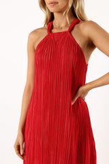 Melody Plisse Halter Maxi Dress - Red