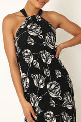 Melody Plisse Halter Maxi Dress - Black Floral