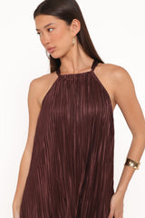 Melody Plisse Halter Maxi Dress - Brown