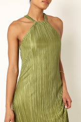 Melody Plisse Halter Maxi Dress - Olive
