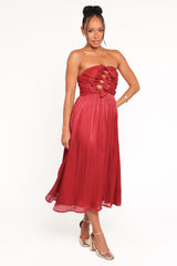 Mila Strapless Midi Dress - Red