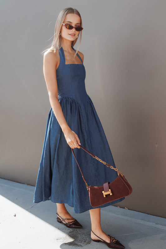 Milford Halterneck Midi Dress - Dark Denim