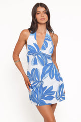 Minyama Halterneck Mini Dress - Blue Palm