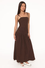 Mischa Maxi Dress - Brown Polka Dot