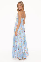 Naira Pleated Maxi Dress - Cornflower Blue Floral