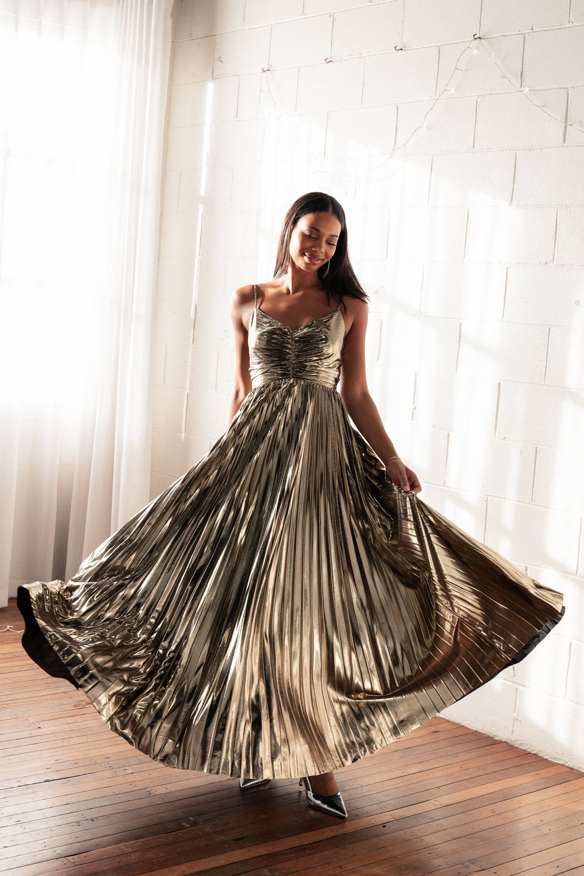 Naira Pleated Maxi Dress - Gold