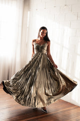 Naira Pleated Maxi Dress - Gold