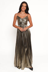 Naira Pleated Maxi Dress - Gold