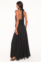 Natalie Halterneck Maxi Dress - Black Polka Dot