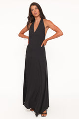 Natalie Halterneck Maxi Dress - Black Polka Dot