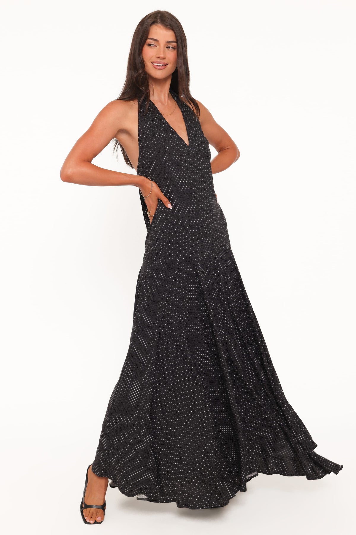 Natalie Halterneck Maxi Dress - Black Polka Dot
