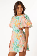 Natalie Puff Sleeve Mini Dress - Coral Print
