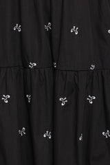 Naura Shirred Tiered Midi Dress - Black Bow