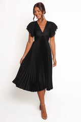 Nova Flutter Sleeve Midi Dress - Black