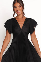 Nova Flutter Sleeve Midi Dress - Black
