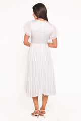 Nova Flutter Sleeve Midi Dress - White
