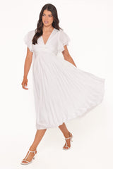 Nova Flutter Sleeve Midi Dress - White