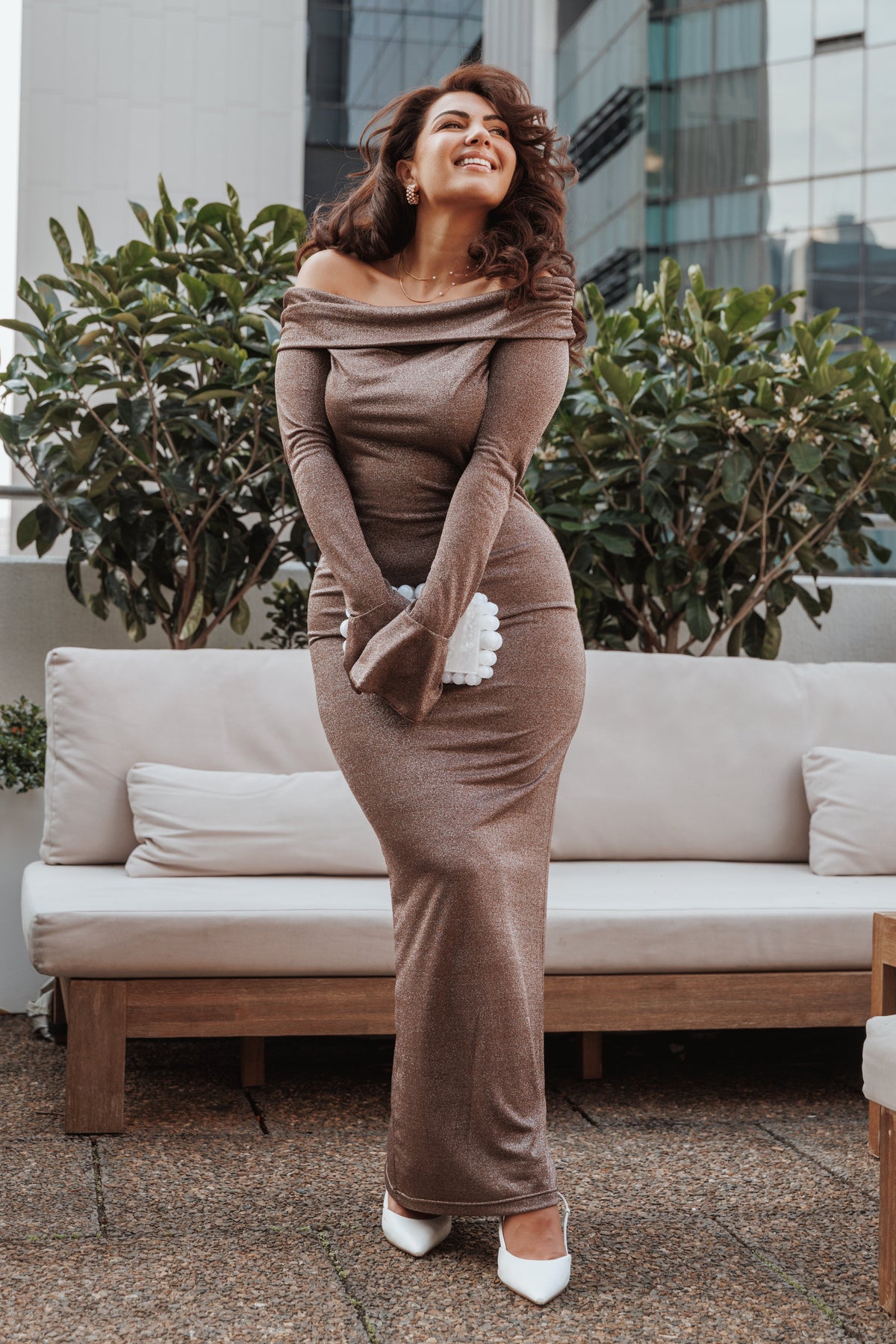 Oraton Off Shoulder Maxi Dress - Brown