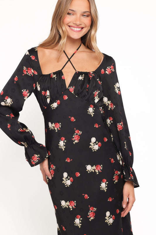 Pauline Long Sleeve Maxi Dress - Black Floral