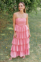 Peachester Strapless Maxi Dress - Coral