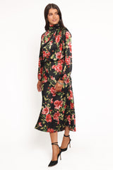 Perrie Long Sleeve Midi Dress - Black Floral