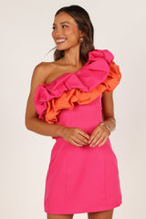 Phoebe One Shoulder Mini Dress - Pink/Orange