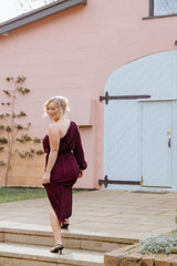 Pontee One Shoulder Pleated Midi Dress - Burgundy