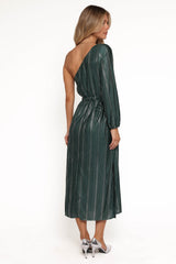 Pontee One Shoulder Pleated Midi Dress - Green
