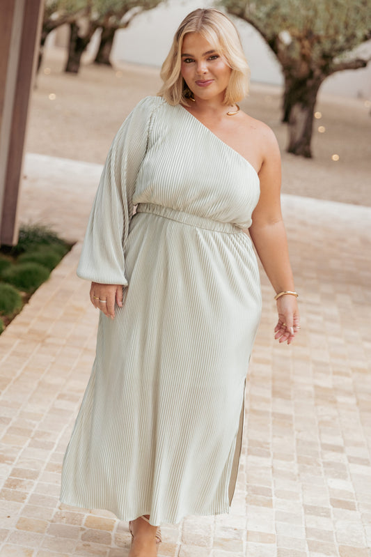 Pontee One Shoulder Pleated Midi Dress - Sage Green