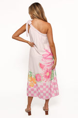 Reagan One Shoulder Midi Dress - Pink