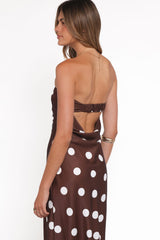 Remmie Strapless Maxi Dress - Brown Polka Dot