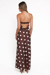 Remmie Strapless Maxi Dress - Brown Polka Dot