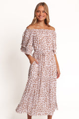 Rhody Off Shoulder Maxi Dress - White Leopard
