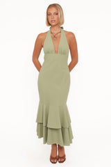 Robyn Halterneck Maxi Dress - Olive Green