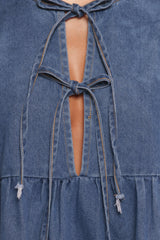 Romana Tie Front Mini Dress - Dark Denim