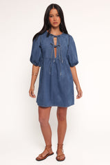 Romana Tie Front Mini Dress - Dark Denim