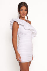 Roni One Shoulder Frill Mini Dress - Ivory