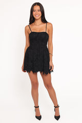 Roselle Lace Mini Dress - Black
