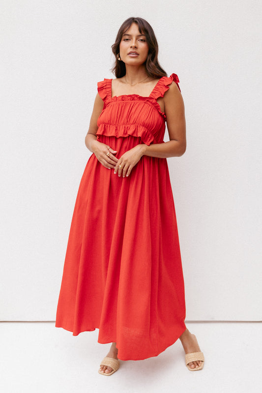 Ross Frill Strap Maxi Dress - Red