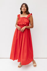 Ross Frill Strap Maxi Dress - Red