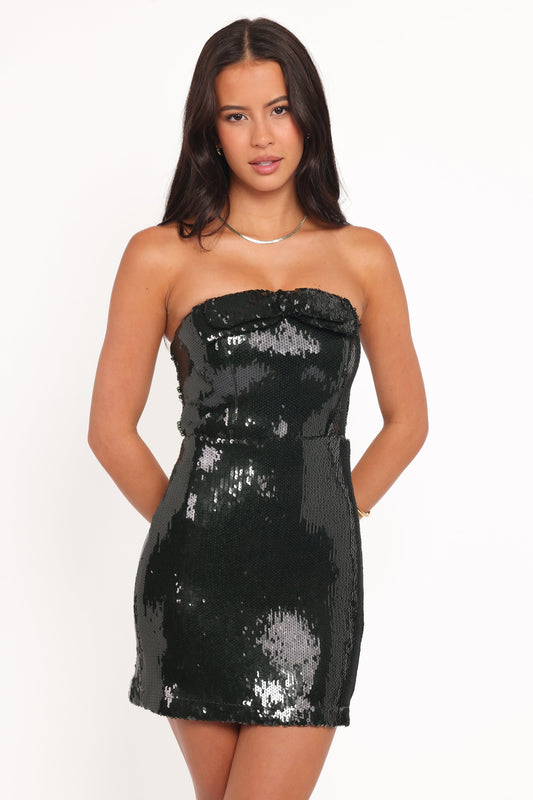 Sadie Strapless Bow Mini Dress - Green Sequin