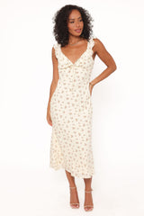 Sansa Midi Dress - Yellow Floral