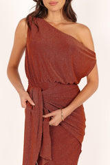 Santiago Off Shoulder Midi Dress - Bronze