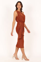Santiago Off Shoulder Midi Dress - Bronze