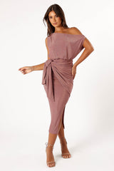 Santiago Off Shoulder Midi Dress - Dusty Rose