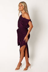 Santiago Off Shoulder Midi Dress - Purple