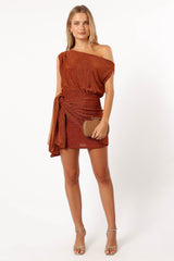 Santiago Off Shoulder Mini Dress - Bronze