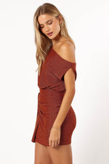 Santiago Off Shoulder Mini Dress - Bronze