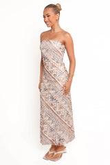 Saskia Strapless Midi Dress - Brown