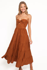 Sitara Strapless Midi Dress - Brown